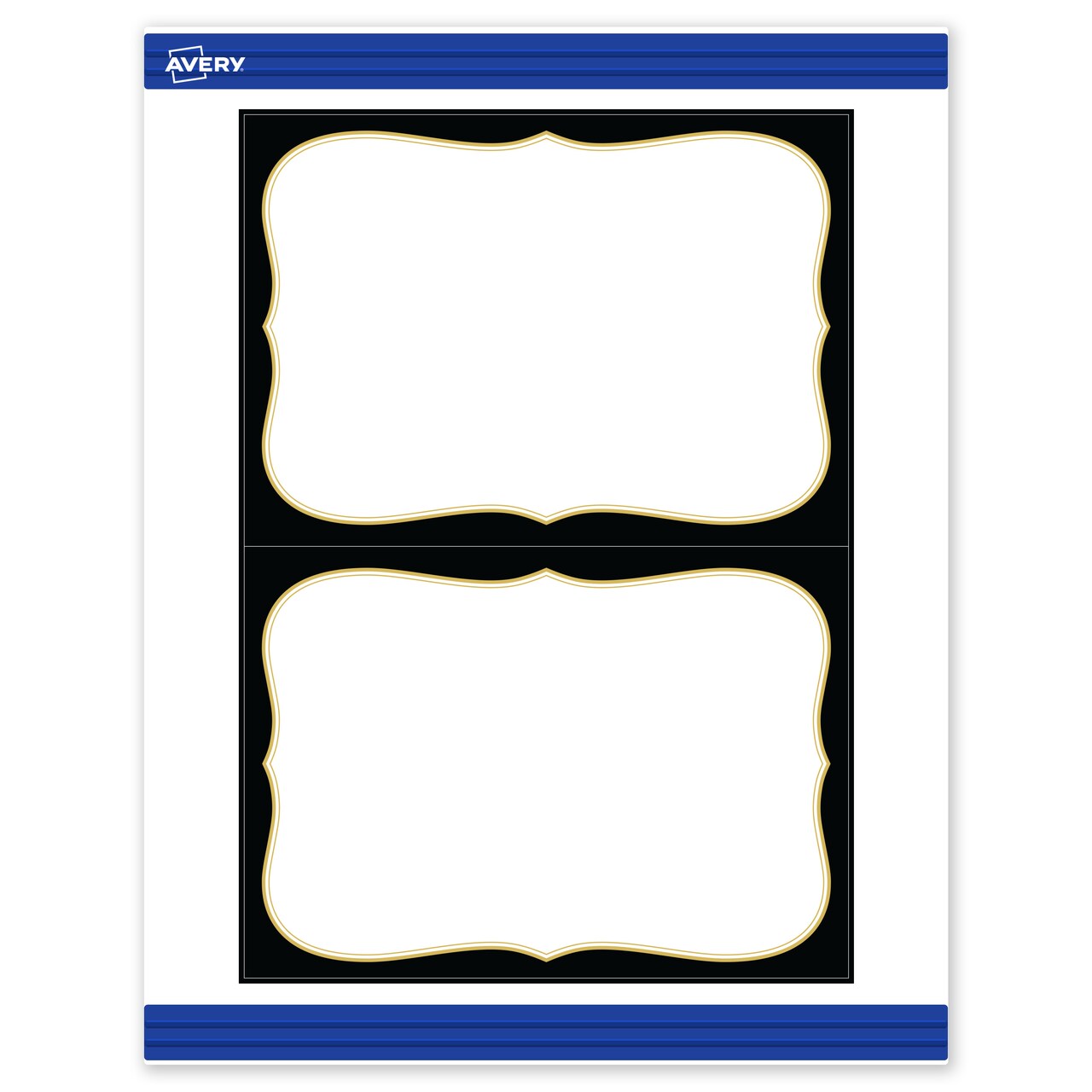 Avery Printable Rectangle Invitation Cards with Sure Feed Technology, 5" x 7", Pre-printed Black Border with Metallic Gold Flourish Design, Matte White, Laser & Inkjet Compatible, 20 Total